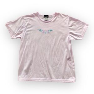 Vintage Liz Thomas Pink  Flower Embroidery T-Shirt Size Large Coquette